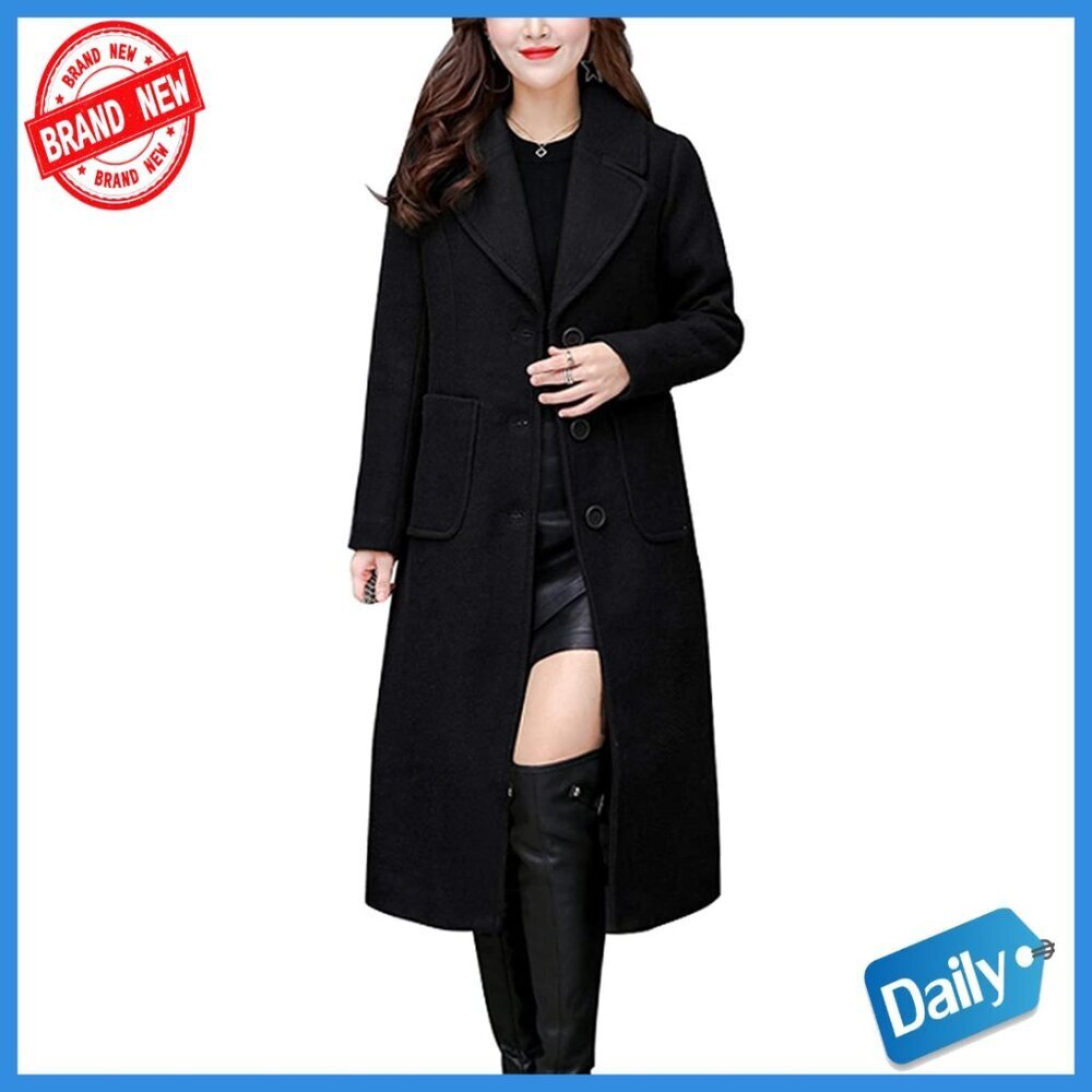Wool Blend Notch Lapel Single Breasted Mid-Long Coat Slim Fit